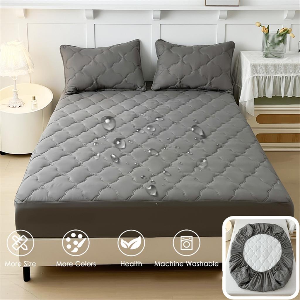New Waterproof Fitted Bed Sheets, Mattress Pads Soft Microfiber Breathable Bedspreads Cover Protector for 180x200cm Queen