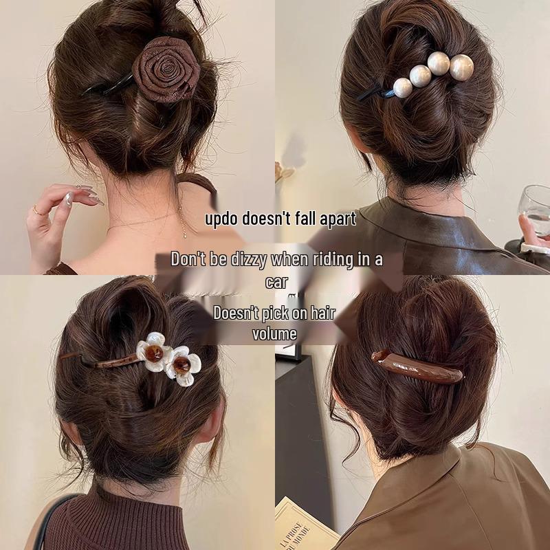 2024 Women's High-End Khaki Flower Claw Clip: Elegant Twist Hairpin for Back of Head