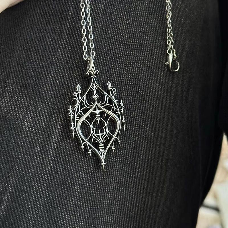 Castle Vintage Punk Pendant Necklace Alloy Drop Shape Link Chain Festival Gift