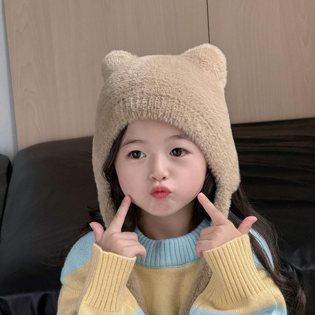 Cute Little Bear Plush Children's Hat Autumn and Winter New Style Woolen Ear Protection Hat Versatile and Cute Children's Woolen Hat