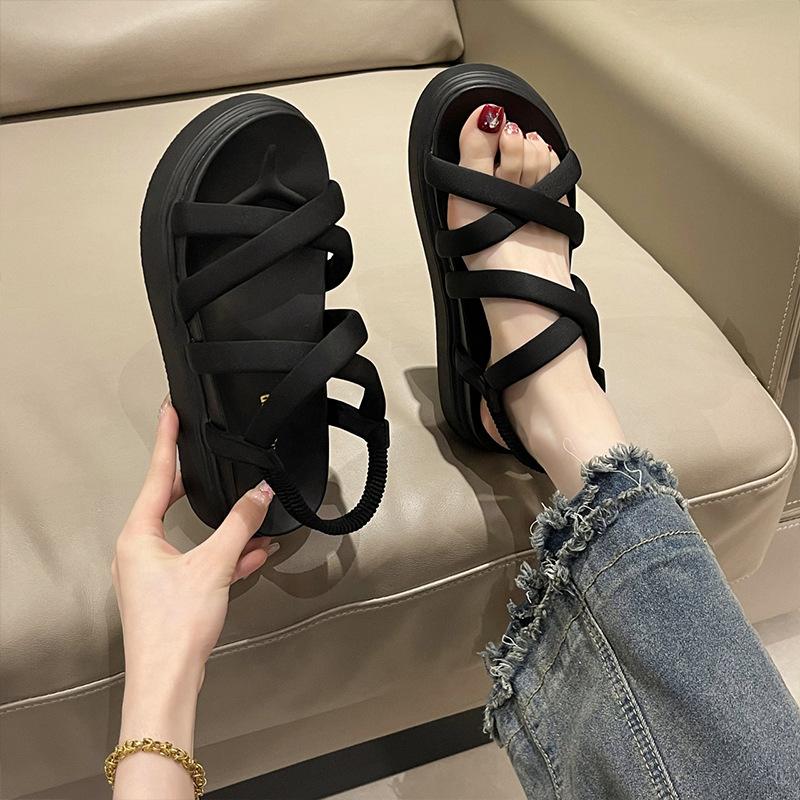Open-toed Sandals Women's Summer New Versatile Niche Retro Muffin Bottom Thick-soled One-pedal Roman Shoes Women