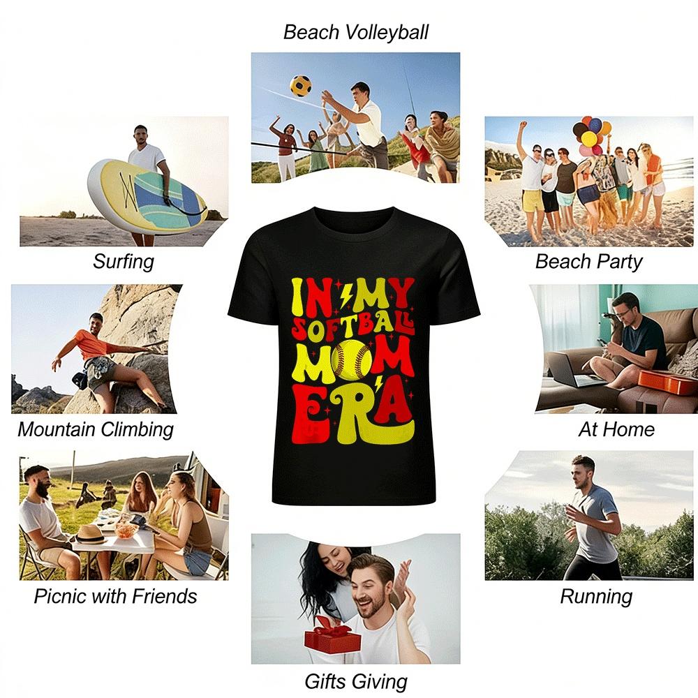 In My Softball Mom Era Retro Graphic Casual Tee Pure Cotton T-shirt
