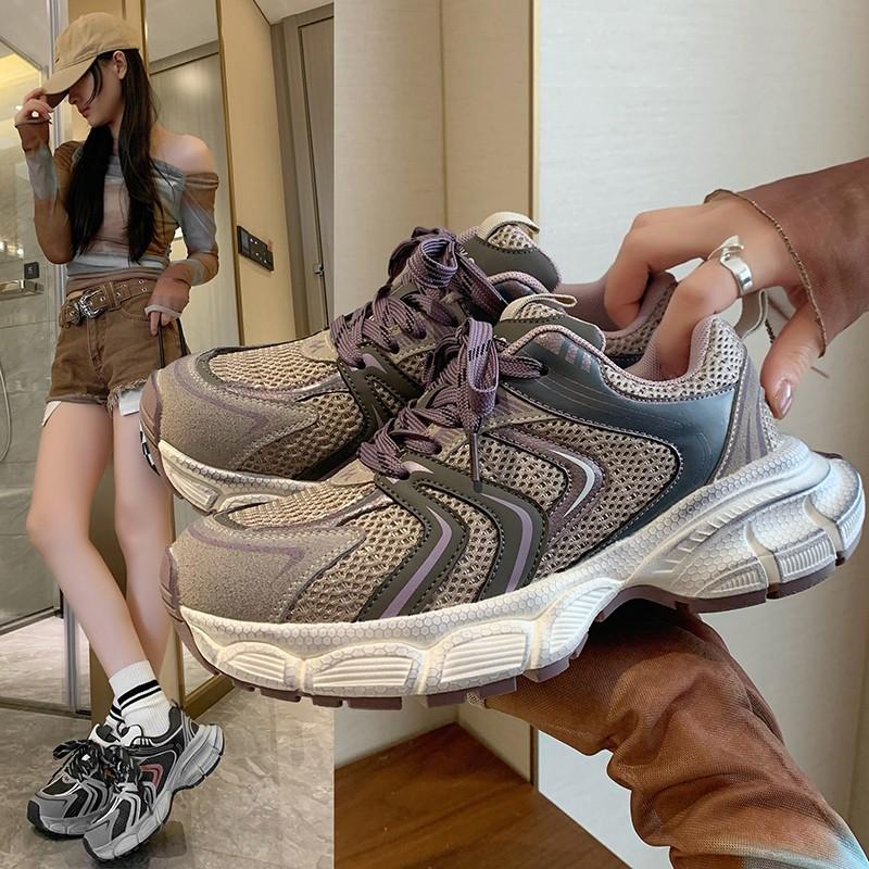 Dad Shoes Girl 2025 Autumn New Versatile Mesh Breathable Retro Niche Thick-soled Lightweight Casual Sneakers