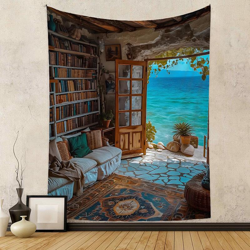 

Nordic Natural Landscape Tapestry Seascape Printed Bedroom Background Hanging Cloth Pretty Wall Carpet with Installation Package 74x94cm(29x37in)