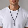 Xiaomi Vnox Hematite Cross Pendant Necklace for Men Black Onyx Beaded Chain Long Male Prayer Jewelry Punk Street Style Gift