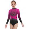 Girls Color Block Ballet Leotard Long Sleeve with Shiny Rhinestones Gymnastics Dance Outfit One Piece