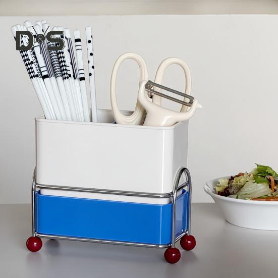 Suport pentru ustensile de bucătărie pentru blat, lingură din plastic, bețișoare, furculiță, scurgere raft, multifuncțional, compartiment pentru depozitare tacâmuri, cutie