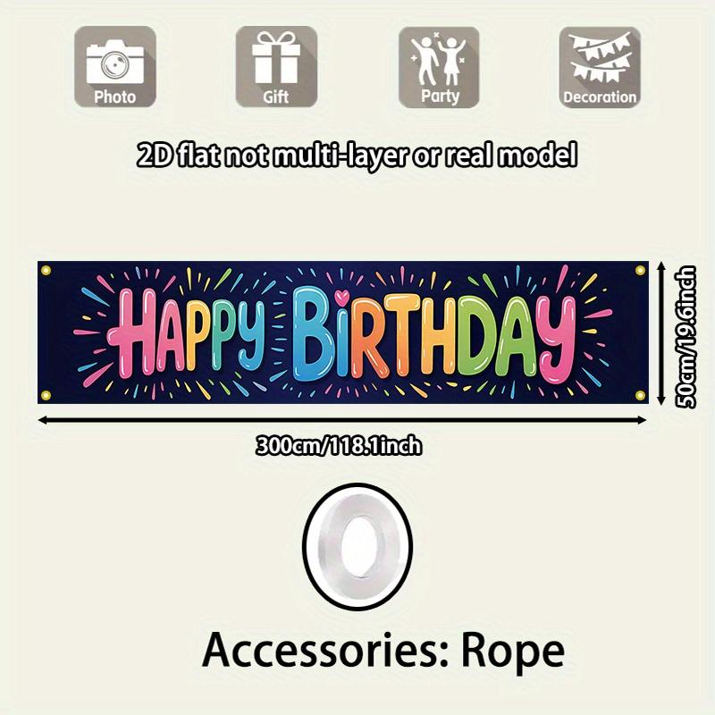 Happy Birthday Party Banner, Multicolor Text Design, Polyester Outdoor Indoor All-Season Yard Fence Home Decoration