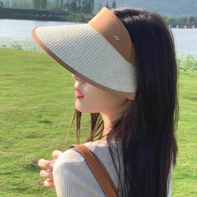 Summer Seaside Travel Big Eaves Empty Top Hat Female Face Small Face Plain Sunshade Sun Protection Straw Hat Cycling Straw Hat