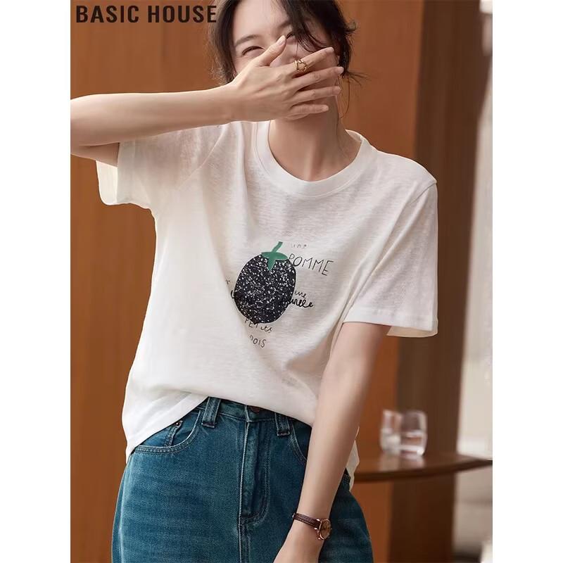 Basic House Women s Printed Round Neck T-Shirt One Size