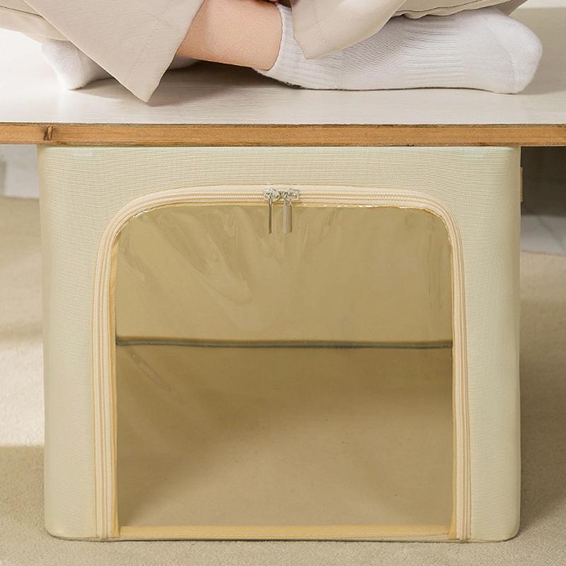 35L Clear Window Storage Box Oxford Cloth Steel Frame Foldable Closet Organizer