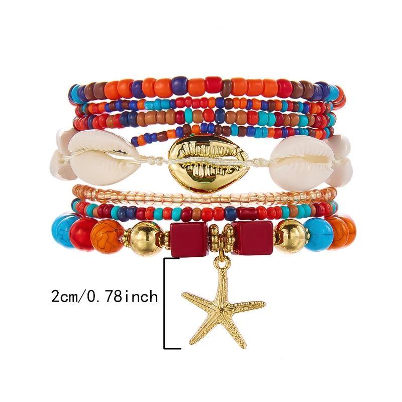 Boho Reisperlen Seestern Anhänger Armbänder Für Frauen Sommer Ozean Strand Muschel Charme Mehrschichtiges Armband Set