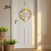 Hello Autumn Wood Plaque Harvest Wooden Wreath Pendant, Front Door Hanging Ornaments with Hemp Rope, Natural Fall Sign Pumpkins Maple Leaves