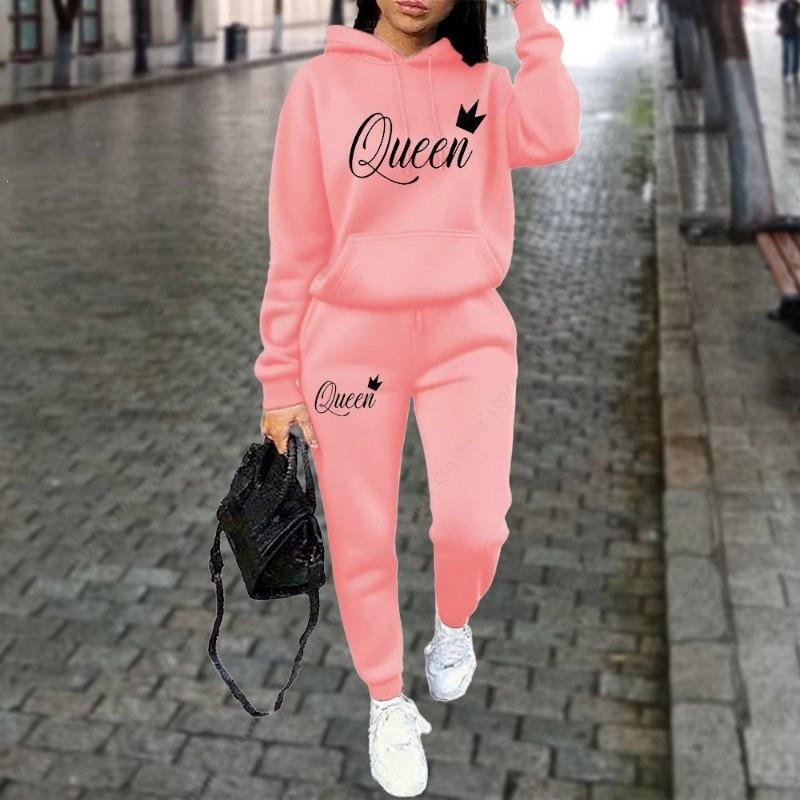 Burgundy Simple Hooded Sweater Corset Sweatpants Casual Two-piece Suit Women