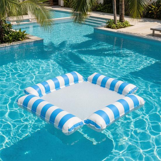 Flotador Inflable para Piscina Rayado 4 Tubos Hamaca de Agua con Malla Silla Lounge Flotante Plegable Esenciales para Fiesta en Piscina de Verano Playa Lago