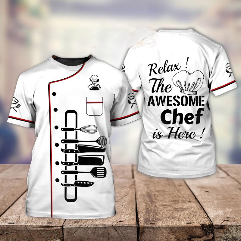 Summer Men's Chef T-shirt, Custom 3D Printed Clothes, Round Neck Short Sleeve Shirt, Fashionable Punk Street Clothes 6XL