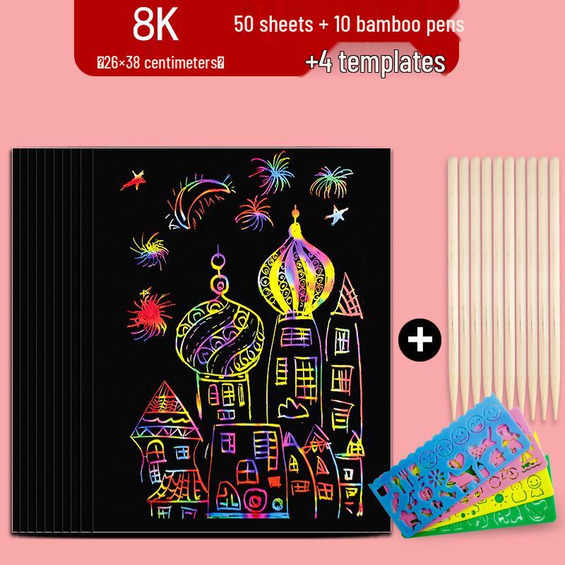 4K Scratch Art Paper Kit: Colorful DIY Graffiti & Drawing Set for Kids, Black Paper for Kindergarten Creative Projects