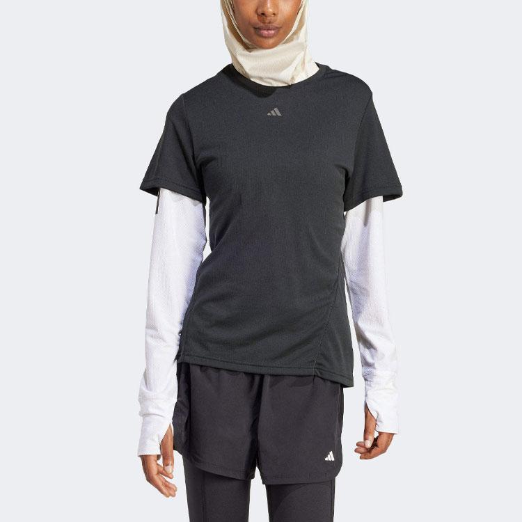 Adidas Designed For Training Heat.Rdy Hiit Solid Logo Training Sports Casual Short Sleeve T-Shirt Women Tops Black IU1123