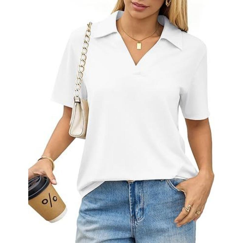 Nouveau haut polo décontracté simple à manches courtes de couleur unie pour femme