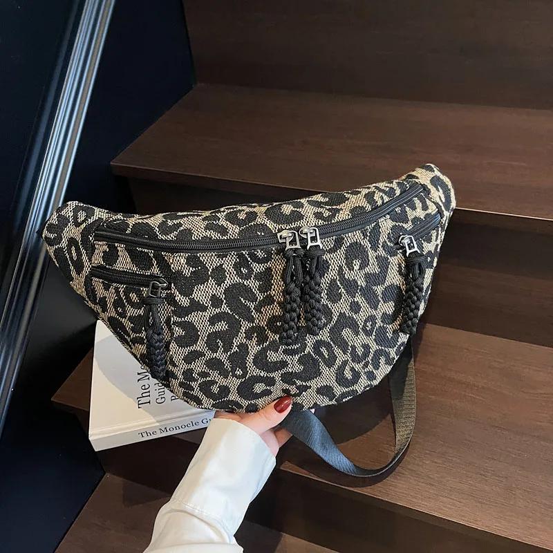 Fashion Leopard Print Waist Bag Street Trend Fanny Pack Woman Chest Packs Nylon Belt Bag Female Shopping Shoulder Crossbody Bags