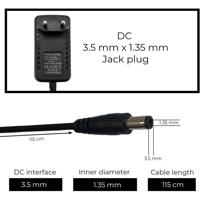 Zasilacz Uniwersalny 5V 2A DC, AC 100-240V 50/60Hz, Adapter, Zasilacz wtyczkowy/Długość kabla 115cm