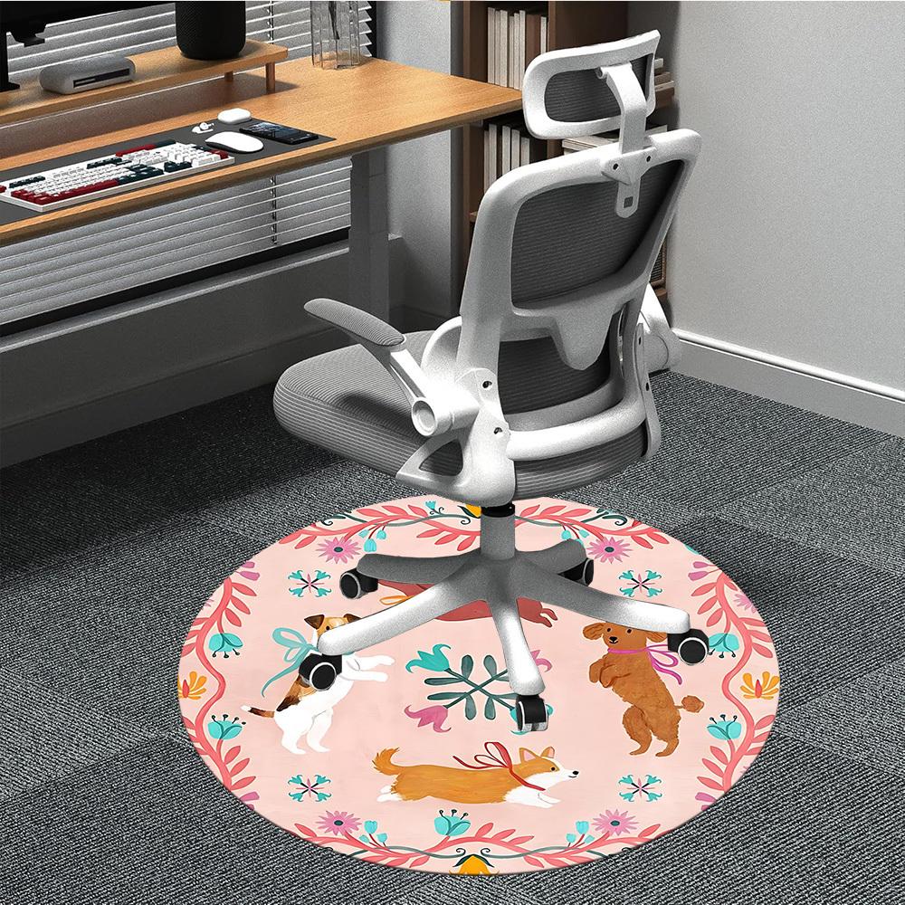 1PC Dogs Floral Office Round Area Rug, Indoor Mat Suitable For Office, Under Office Chairs Bedroom Living Room Home Decor, Room DecoT1223070