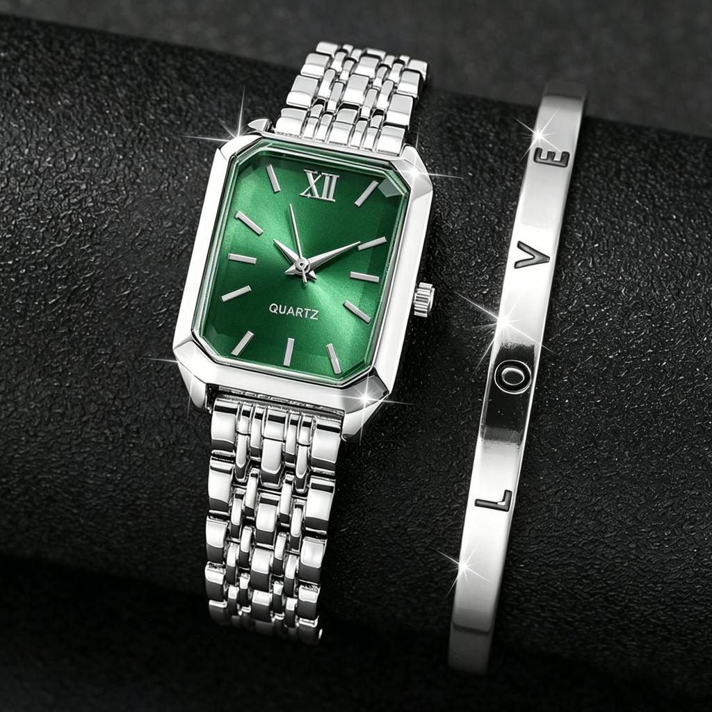 Women's Quartz Wristwatches Rectangle Ladies Fashion Golden Clock Top Luxury Gifts Bracelet Watches for Wife, Family, Friend