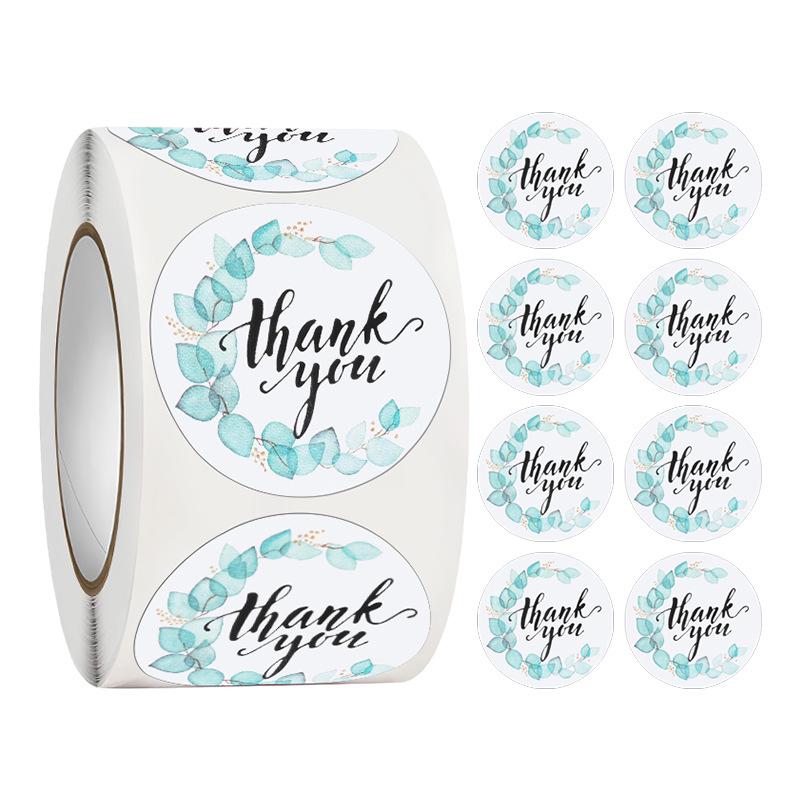 500-Roll 3.8cm Floral Thank You Stickers: Round Adhesive Labels for Gift Wrapping & Sealing