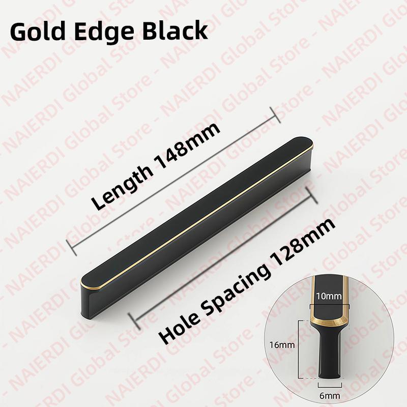 NAIERDI American Style Black Cabinet Handles Aluminum Alloy  Long Furniture Handle Kitchen Cupboard Pulls Drawer Knobs Hardware