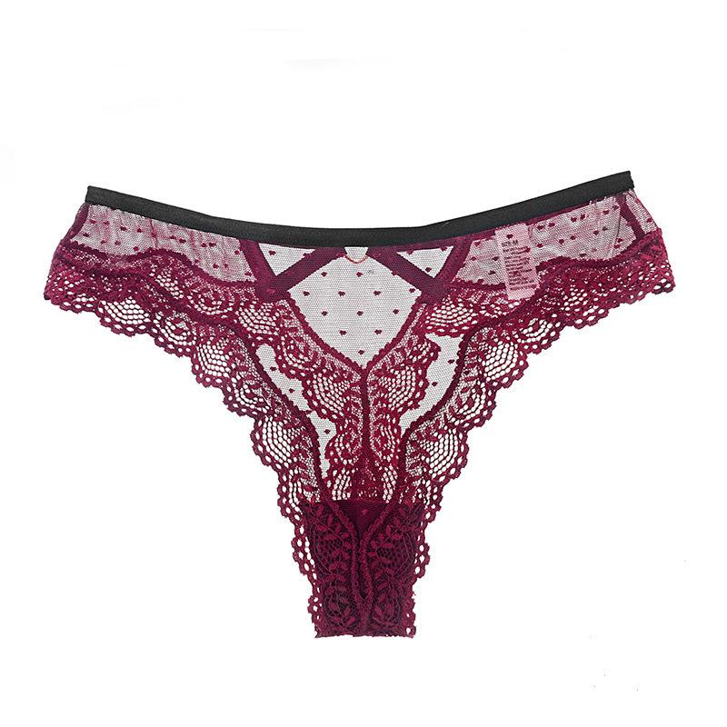 Sexy lace polka dot mesh thong hollow low waist T pants female temptation hip lift sexy panties