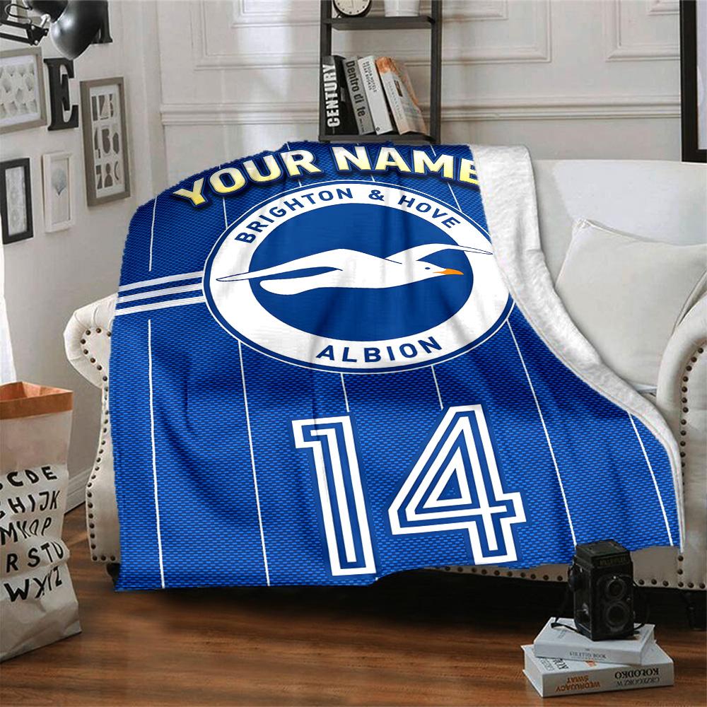 1pc Brighton & Hove Albion F.C. Blanket with Custom Name, Gift, for Men and Women, Soft Blanket, Good for Sofa Bed Couch Travel, Lightweight Flannel B