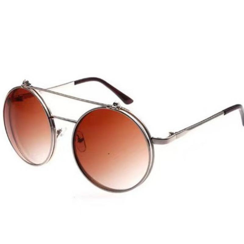 Year Retro Round Sunglasses Large Frame Prince Glasses Men'S And Women'S Metal Flip Sunglasses Double Layer Lenses