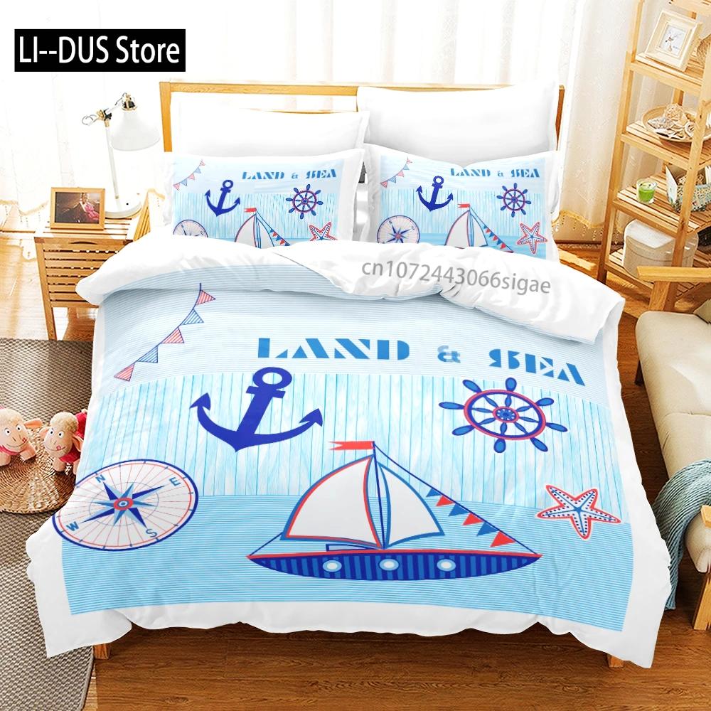 Marine Anchor Pattern Duvet Cover Set Fashion Bedding Set Ultra Soft Quilt Cover And Pillowcases For Kids Teens Boys Bedroom