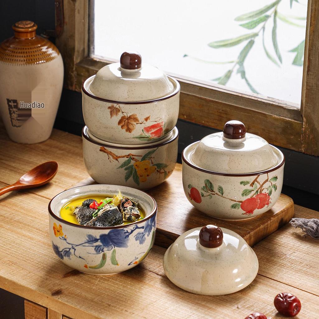 Chinese Retro Ceramic Single-Serve Stew and Soup Pot with Lid