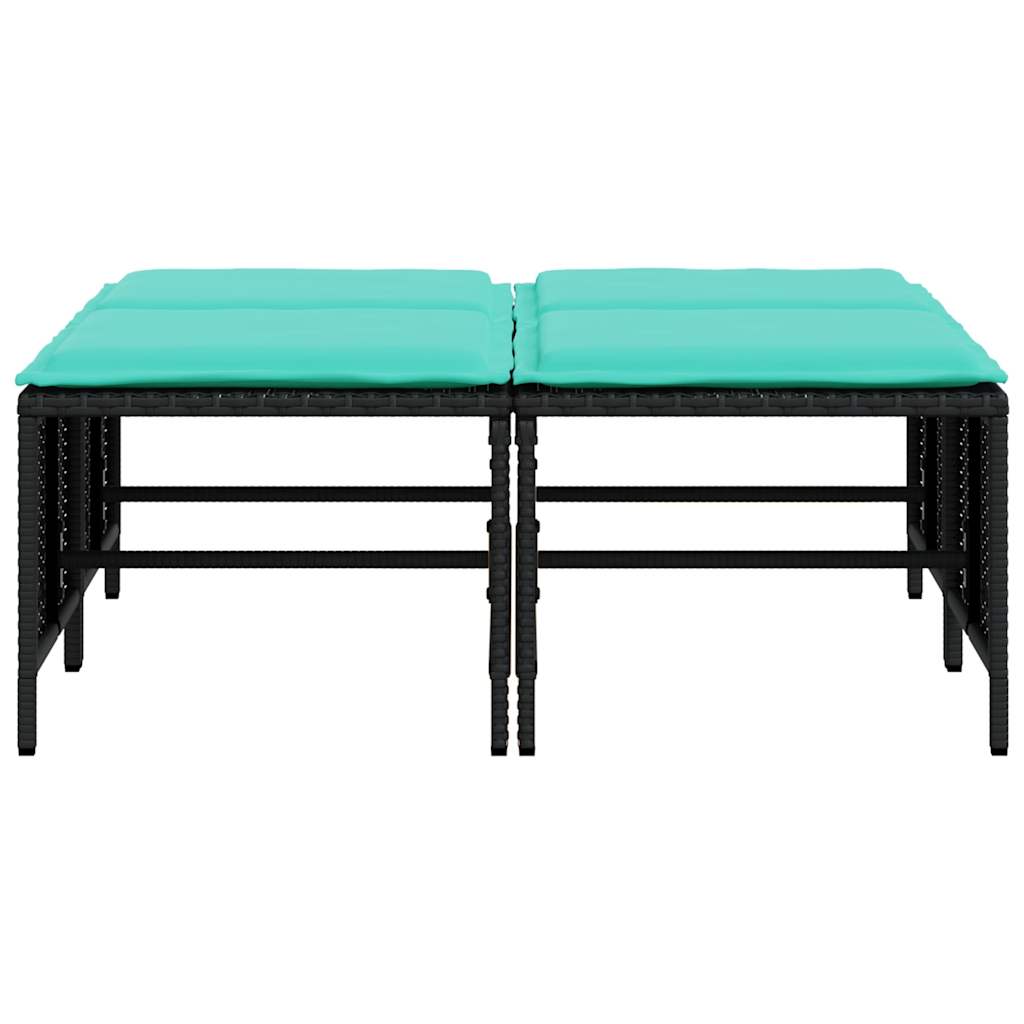 Garden Stool Set with Cushions 4 pcs Black Poly Rattan