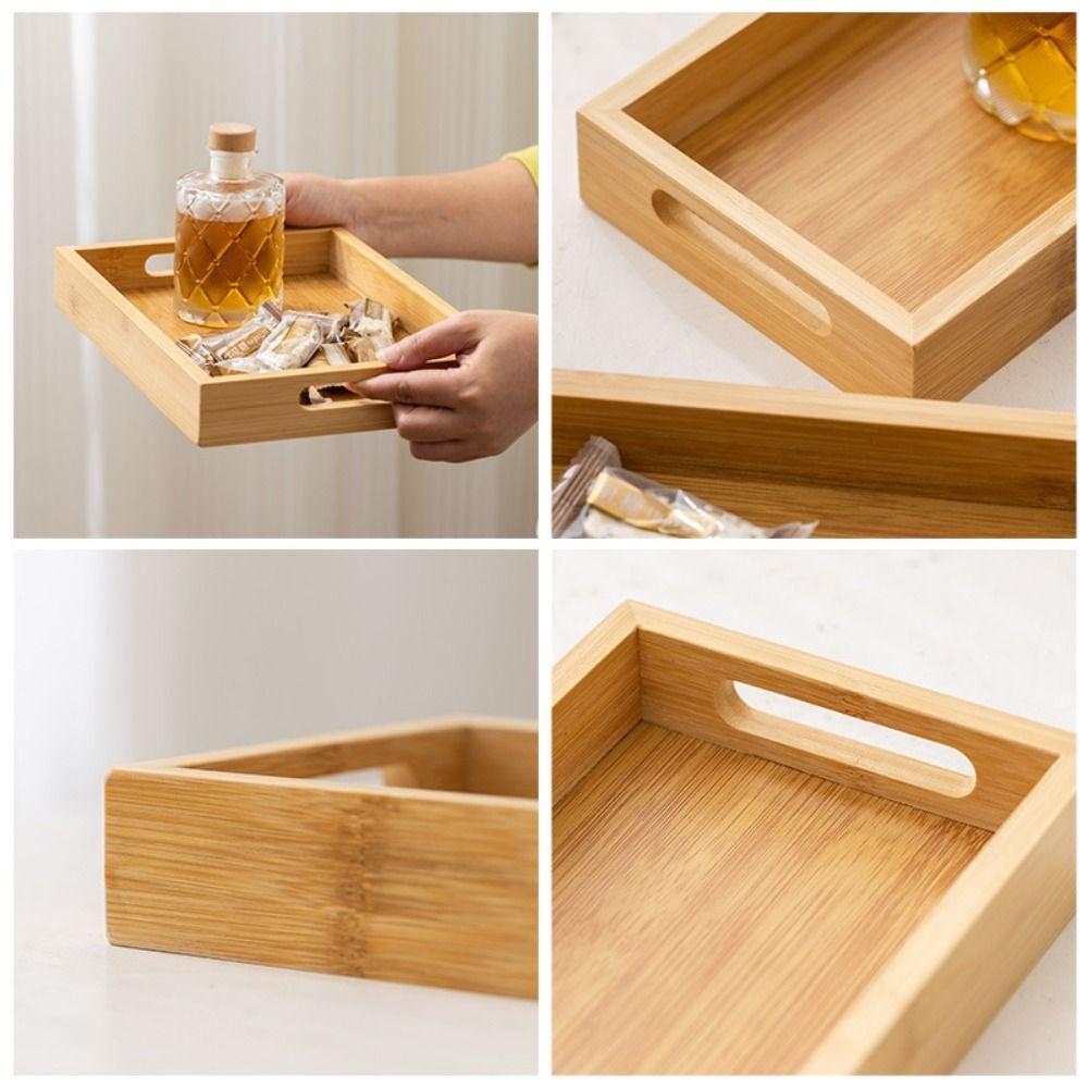 Rectangular Bamboo Wooden Tray With Handle Dessert Pallet Decorate Tray Serving Tray Coffee Table