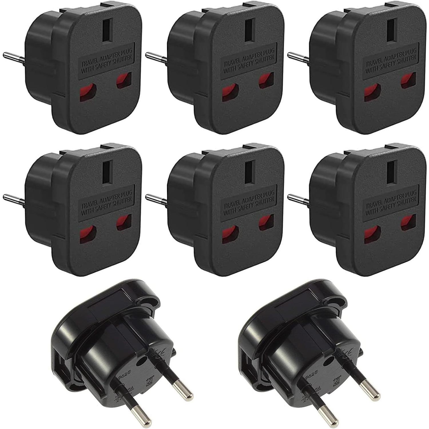 8 x UK Plug Adapter, UK to EU Travel Adapter, 3 Pin UK Plug to Europe/French 2 Pin Travel Accessories 8PCS
