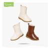 Snuffy Girls' White Leather Mid-Calf Boots - Stylish Warm Princess Boots for Autumn/Winter
