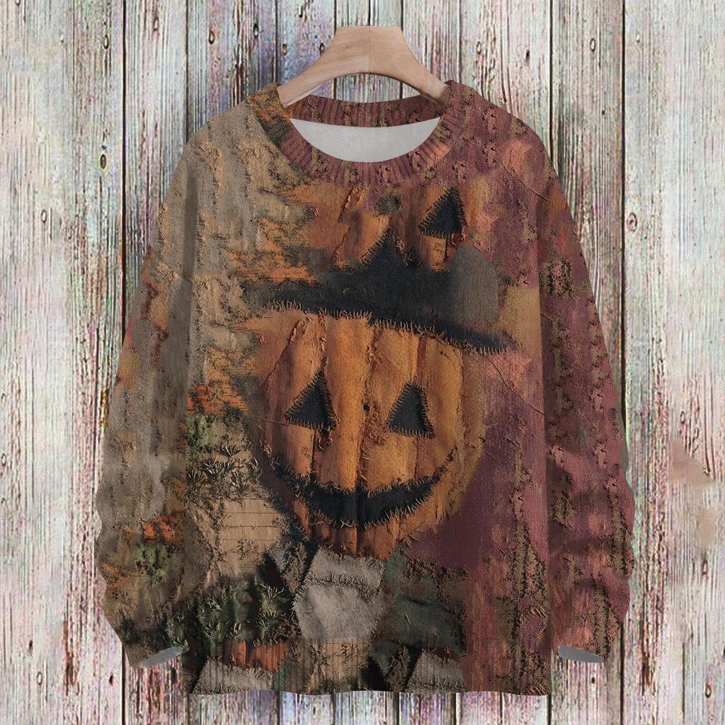 Ladies' Fashionable Casual Long Sleeved Christmas Printed Round Neck Knitted Yarn