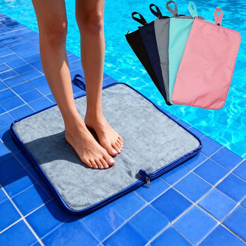 Solid Color Towel Wet Bag Snap Handle Pool Foot Cleaning Cloths Swimming Suit Pouch Swimming