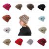 New Adult Autumn Winter Patchwork Mixed Color Knit Hat With Flip Mouth Yarn Knit Cap Reverse Mouth
