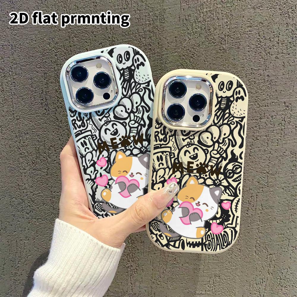 Phone Case: 2D Flat Design Suitable for iPhone 18 17 16 15 14 13 Pro Protective Case, Couple Style, Cute Heart Cat, Christmas and Halloween Gift