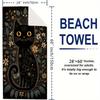 Cute Black Cat and Golden Leaves Beach Towel, Elegant Animal Art Quick-Dry Sand-Free Microfiber Bath Towel for Swim and Camping