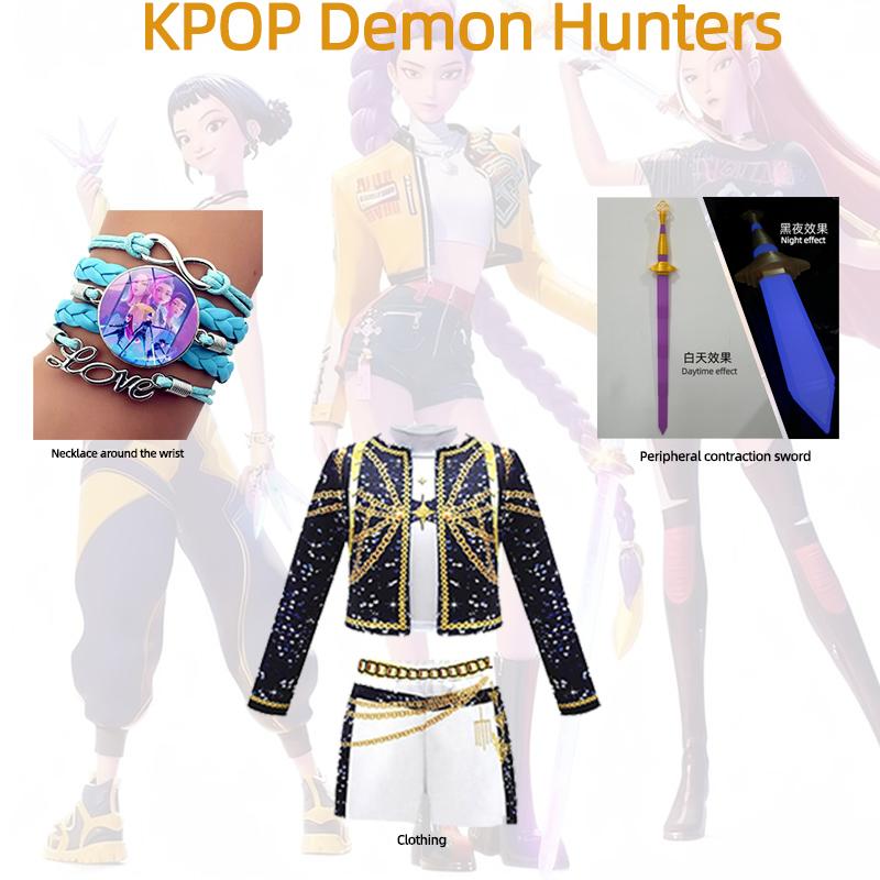 Dětský Dívčí Kpop Lovec Démonů Cosplay Rumi Zoey Mira Cosplay Kostýmní Sada 3D Potisk Dětské Oblečení na Pódiové Vystoupení Halloweenská Párty