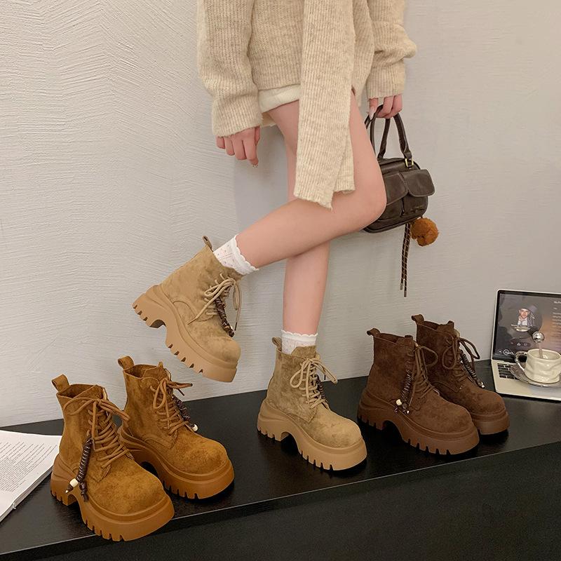 Thick-soled Martin Boots Women's 2025 New Autumn and Winter Super Fire British Wind Single Boots Heightening Short Boots Women's Boots Rhubarb Boots