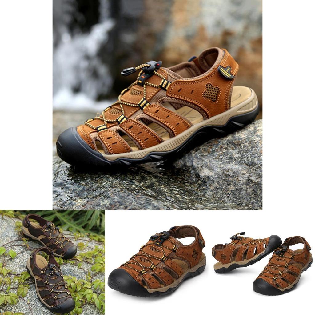 Mens Hiking Adventurous Sandals With Closed Toe And Adjustable Shoelace For Outdoor Activities
