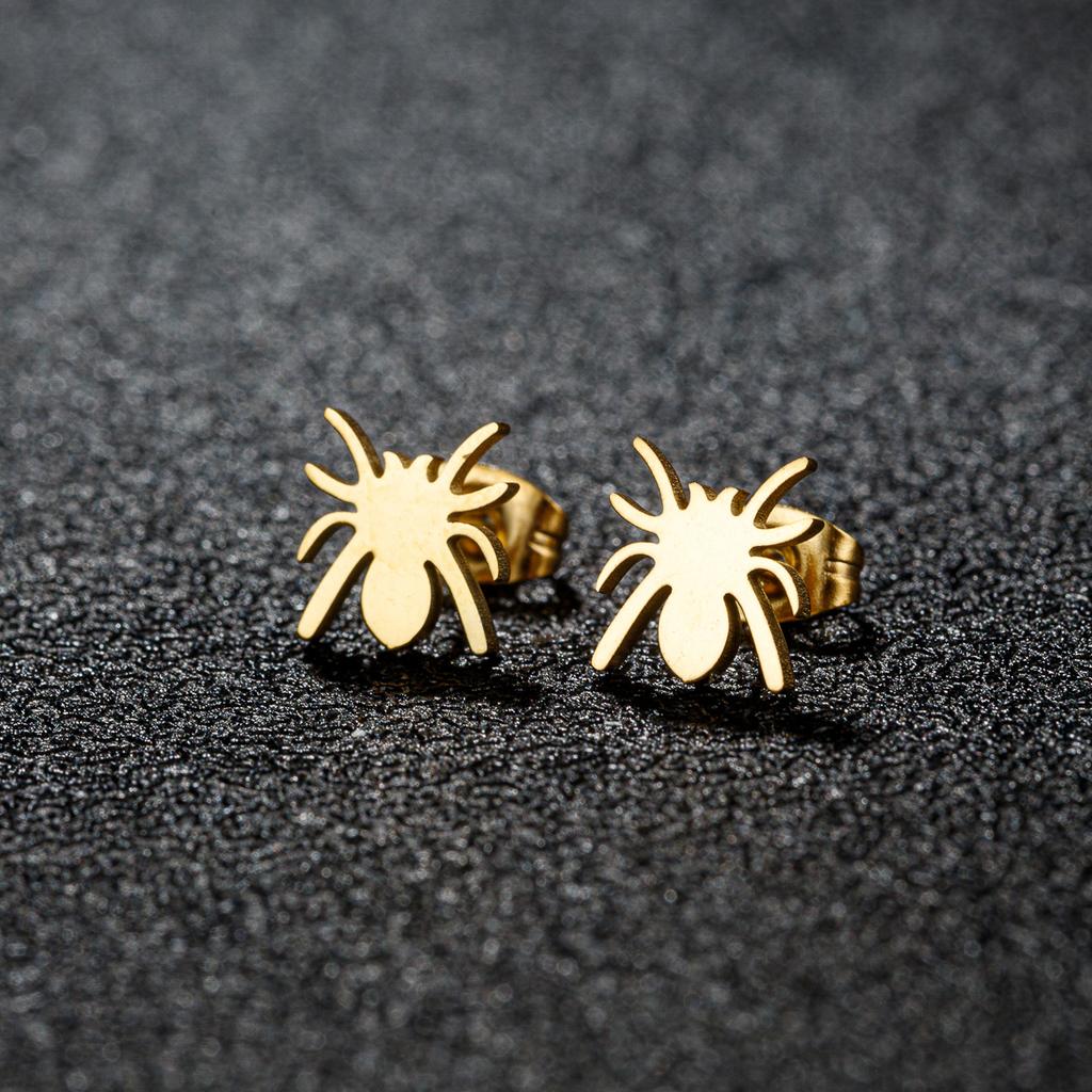 Cartoon Spider And Web Stainless Steel Stud Earrings For Women Punk Black Animal Bat Piercing Earings Halloween Party Gifts