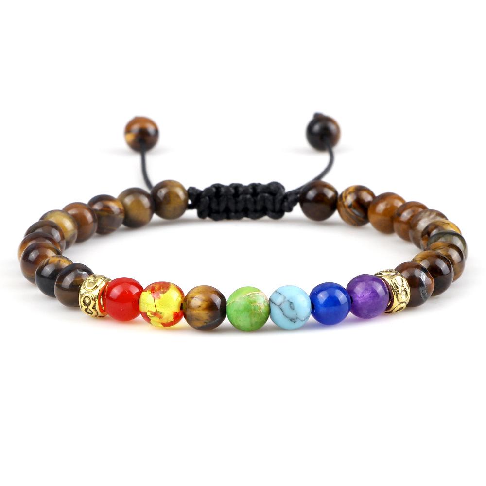 Multicolor Volcanic Lava Stone and Turquoise Tiger Eye Bead Yoga Bracelet
