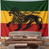 A black lion with a crown and flag on green, yellow, and red stripes. Patterned tapestry for bedroom and living room home decor