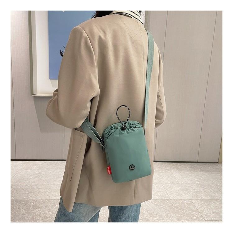 Nylon Vertical Phone Bag For Women With Drawstring Closure And Mobile Pocket